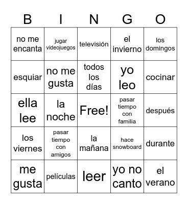 Las actividades Bingo Card
