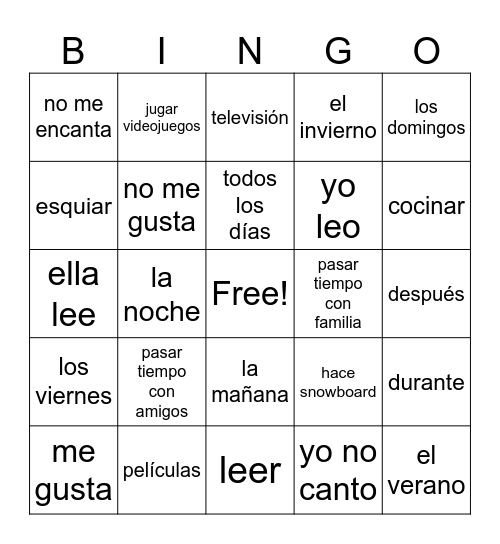 Las actividades Bingo Card