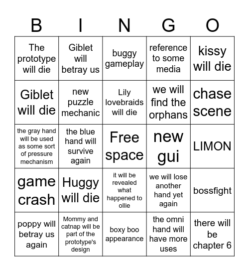 Poppy Playtime Chapter 5 Bingo Card