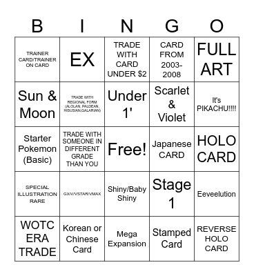 POKEMON TRADE BINGO Card