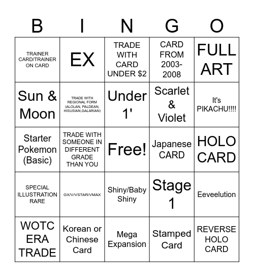 POKEMON TRADE BINGO Card
