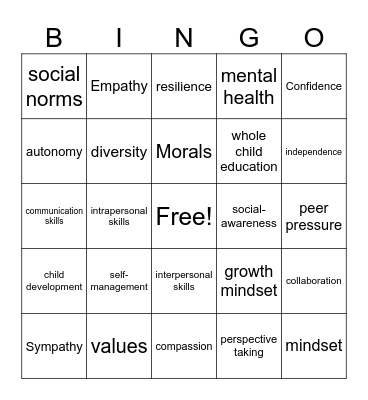 Social and Emotional Support Bingo Card