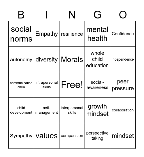 Social and Emotional Support Bingo Card