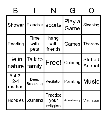 Mental Health Coping Skills Bingo Card