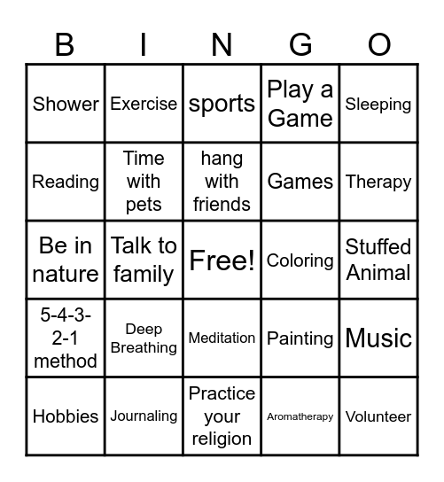 Mental Health Coping Skills Bingo Card