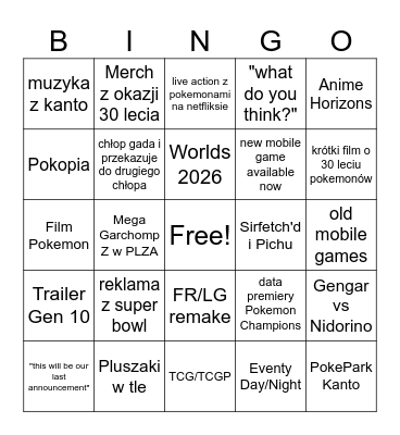 Pokemon Day - 30 rocznica Bingo Card