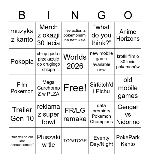 Pokemon Day - 30 rocznica Bingo Card