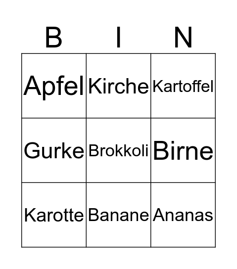 Obst & Geüse Bingo Card