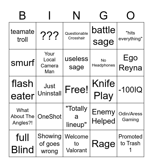 Valorant Bingo Card