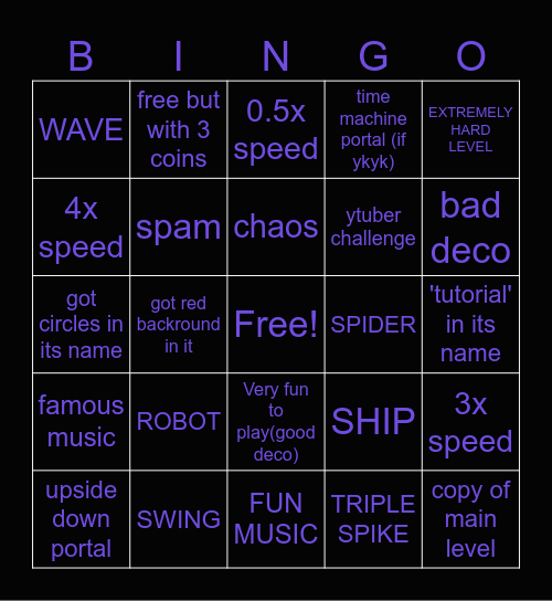 Geometry dash bingo list Bingo Card