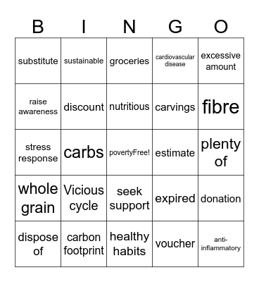 Food and Health Bingo Card