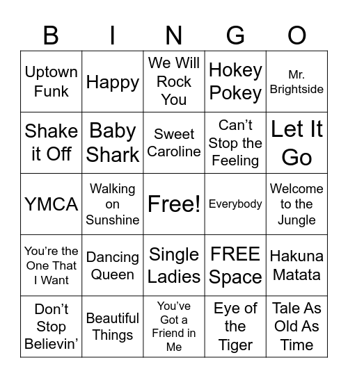 Music Round Bingo Card