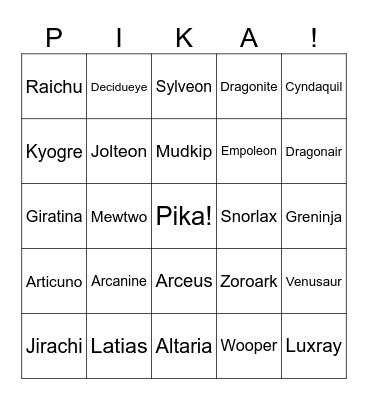Pokemon Day Bingo Card