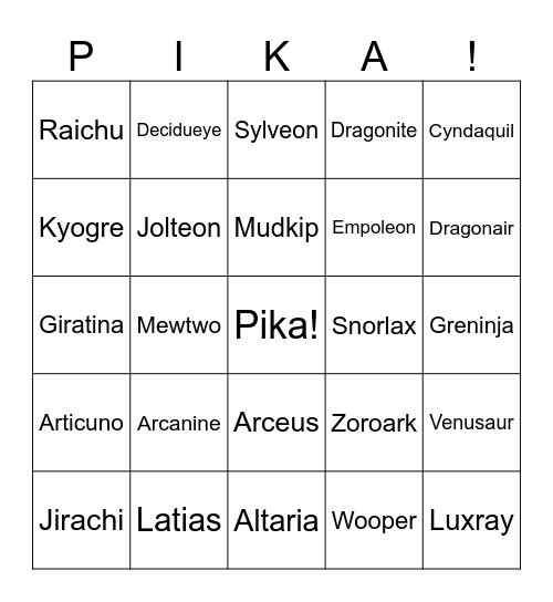 Pokemon Day Bingo Card