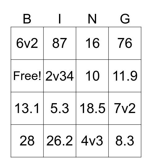 Right Triangle Bingo! Bingo Card