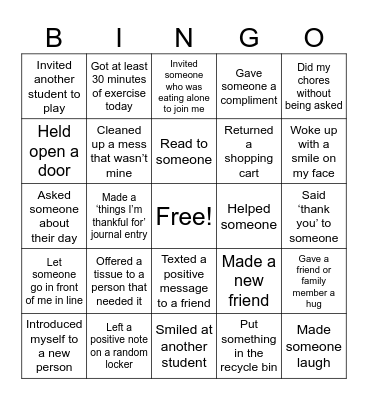 Kindness Bingo Card