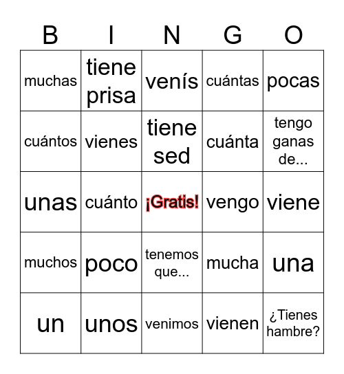4.1 Grammar Bingo Card