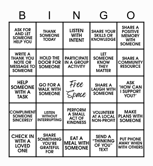 Wellness Through Connection Bingo Card
