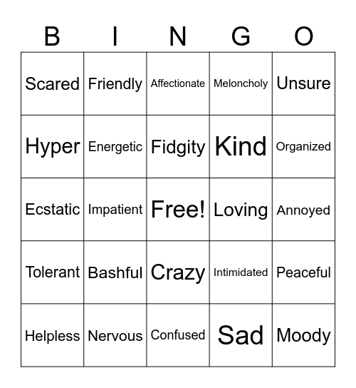 Emotions Bingo Card