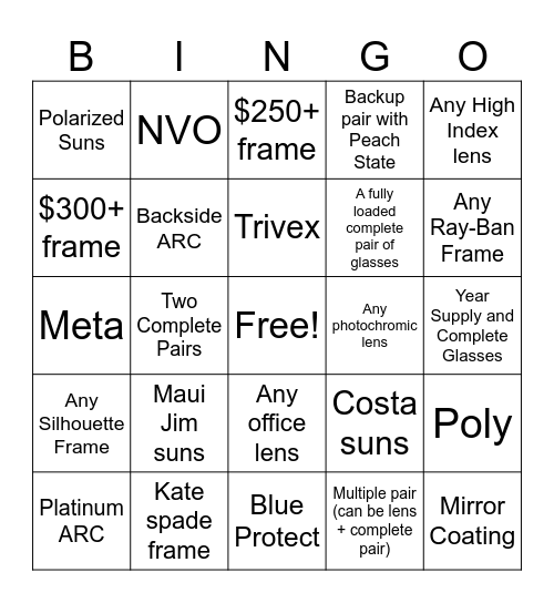 Optical Bingo Card