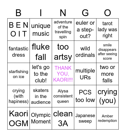 Women FS Bingo Card