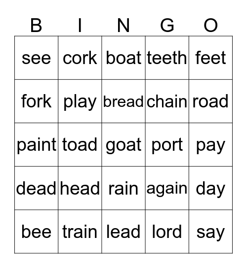 ee ea or ai ay oa Bingo Card