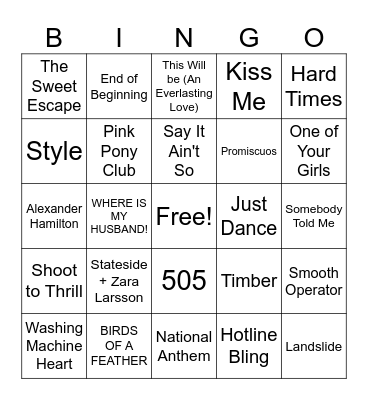 PSP Music Bingo! Bingo Card