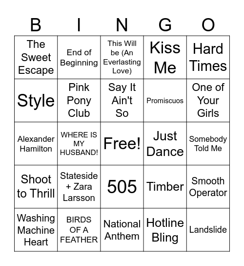 PSP Music Bingo! Bingo Card