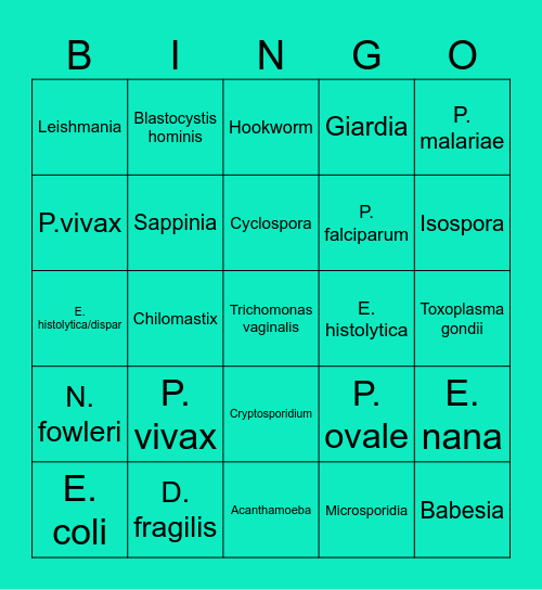 Parasitology Bingo Card