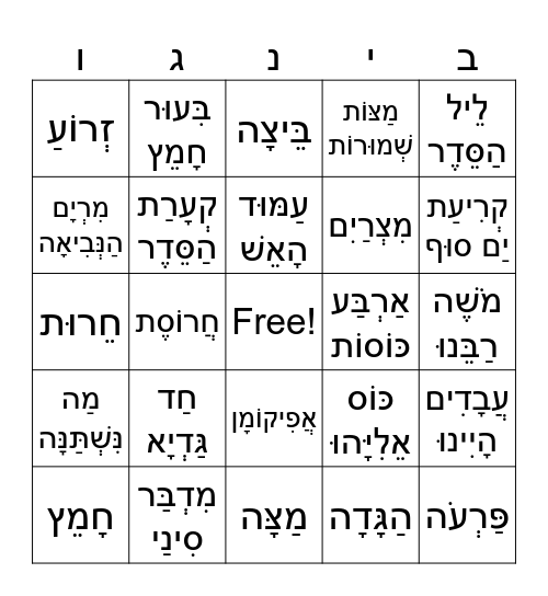 בינגו פסח Bingo Card
