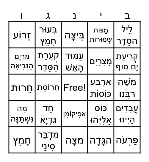 בינגו פסח Bingo Card