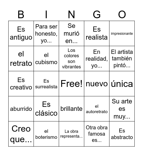 El arte Bingo Card