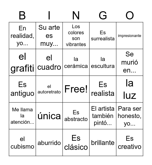 El arte Bingo Card