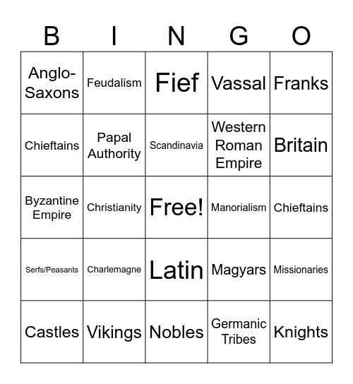 Early Middle Ages Jingo Bingo Card