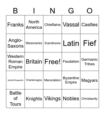 Early Middle Ages Jingo Bingo Card
