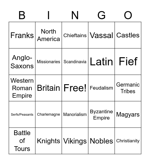 Early Middle Ages Jingo Bingo Card
