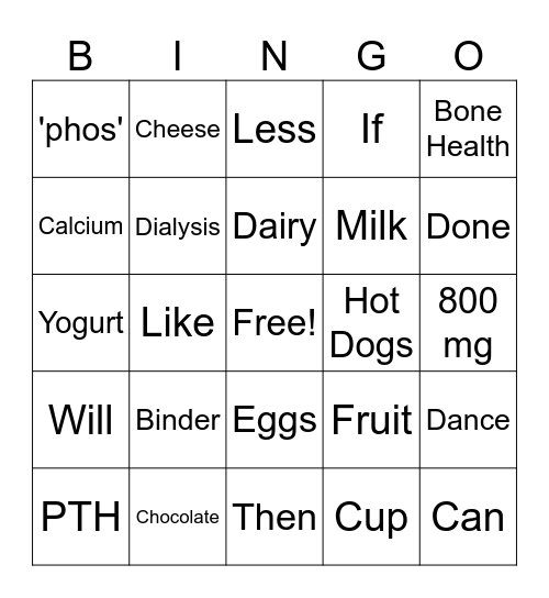 Bone Health Bingo Card