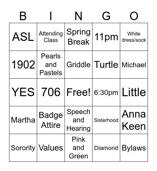 Untitled Bingo Card