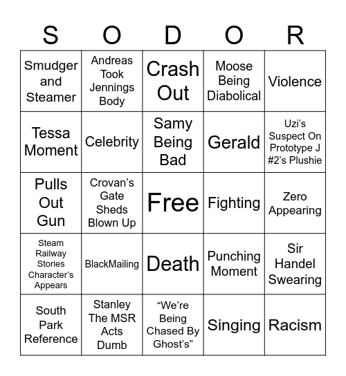 The 10 Legend Character’s of The Collided Worlds Bingo Card