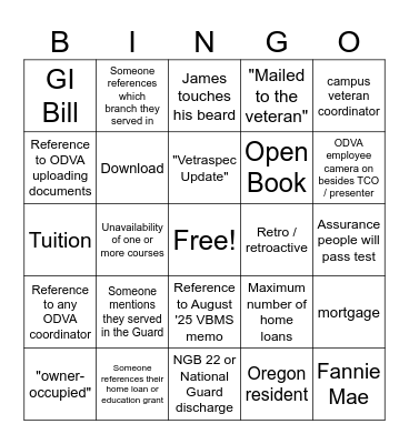 February Training Bingo Card