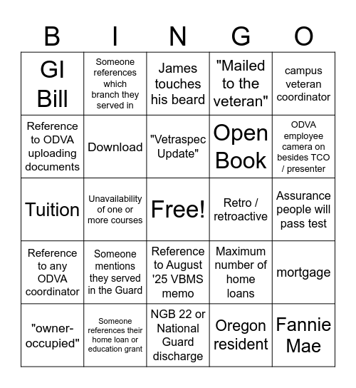 February Training Bingo Card