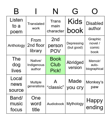 September DEI Book Club Bingo Card