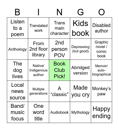 September DEI Book Club Bingo Card