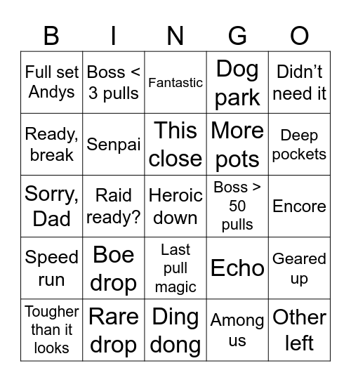Heroic Raid Bingo Card