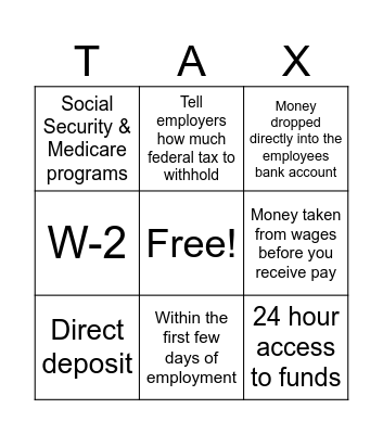 Tax Bingo Card