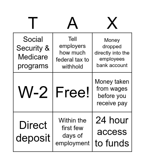 Tax Bingo Card