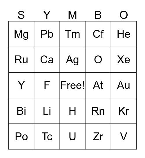 Symbo Card Bingo Card