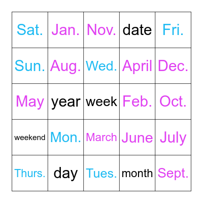 El calendario (los días, los meses) Bingo Card