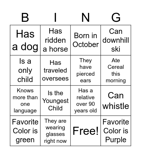 Human Bingo Card