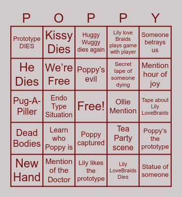 Poppy Playtime Chapter 5 Bingo Card
